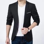 Blazer formal fino masculino com botão, lapela, manga comprida, bolsos, terno de fenda traseira, casaco de negócios, jaqueta monocromática, primavera, moda outono, novo