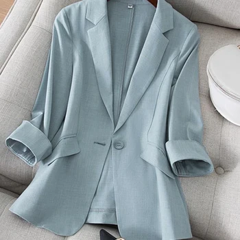 Blazer feminino fino de bolso de botão único, blazer moderno, jaqueta de senhora do escritório, casaco com todos os fósforos, camisa elegante, casual, verão, 2024