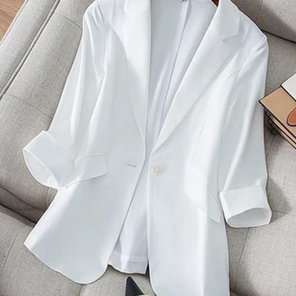 Blazer feminino fino de bolso de botão único, blazer moderno, jaqueta de senhora do escritório, casaco com todos os fósforos, camisa elegante, casual, verão, 2024