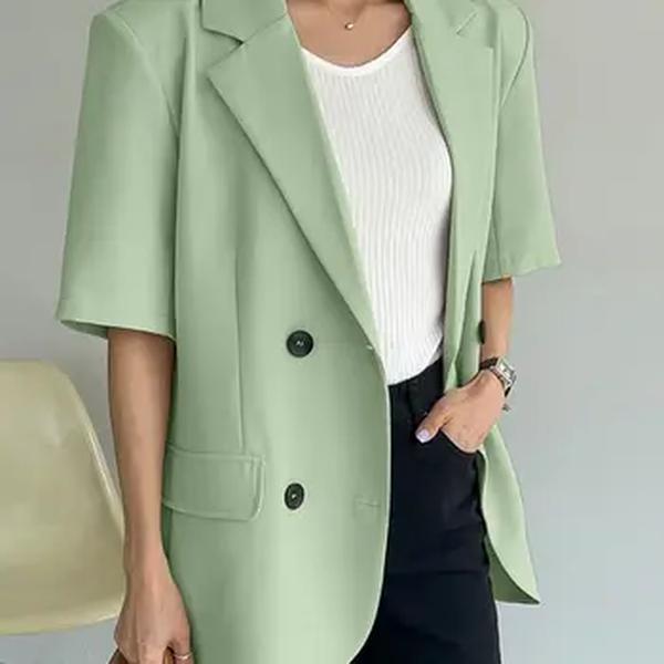 ZANZEA-Blazer com bolsos falsos para mulheres com gola de lapela, casacos casuais, jaqueta solta, manga curta, moda de escritório, OL sólido, novo, 2024