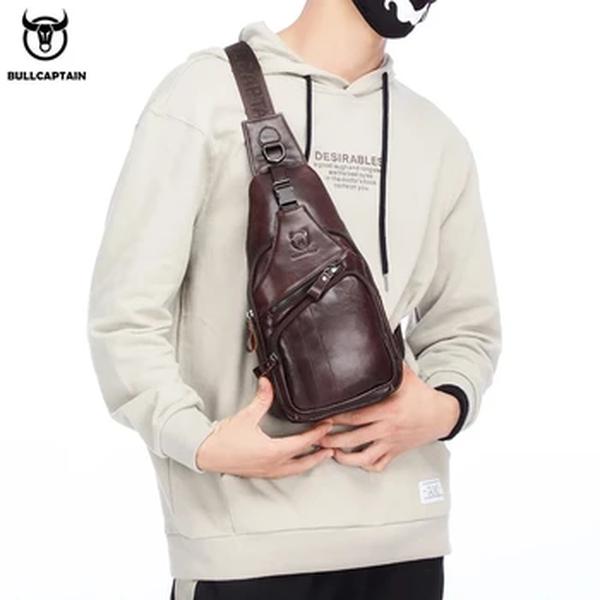 BULLCAPTAIN Saco Peito de Couro Genuíno Estilo de Moda Masculina Casual Straddle Bag Bagagem de Couro Grande Capacidade dos homens