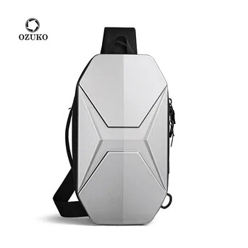 Ozuko anti-roubo no peito masculino, sacos de ombro impermeáveis, mensageiro de viagem curta, bolsa tiracolo com carregamento USB, moda adolescente