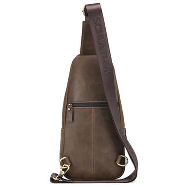 SCHLATUM-Bolsa de Peito de Couro Genuíno Masculina, Mochila de Ombro, Bolsa Multifuncional Casual, Triangular, Design Crossbody, 100%