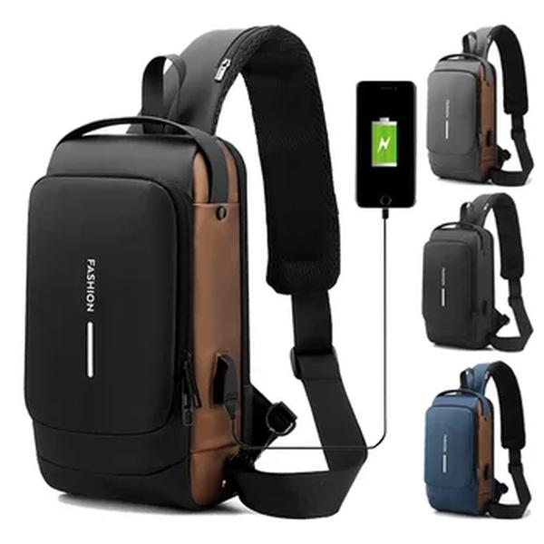 Bolsa Crossbody USB impermeável com bloqueio de senha, Mochilas escolares anti-roubo de ombro, Multifunções Travel Messenger Chest Pack