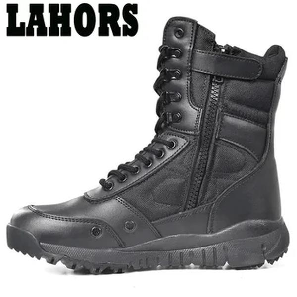 LAHORS-Botas militares táticas para homens, couro de couro, botas do exército de combate do deserto, sapatos de caminhada ao ar livre