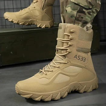 Botas Táticas Militares Masculinas, Sapatos de Couro, Peluche, Quente, Algodão, Exterior, Caminhada, Treino, Neve, Inverno