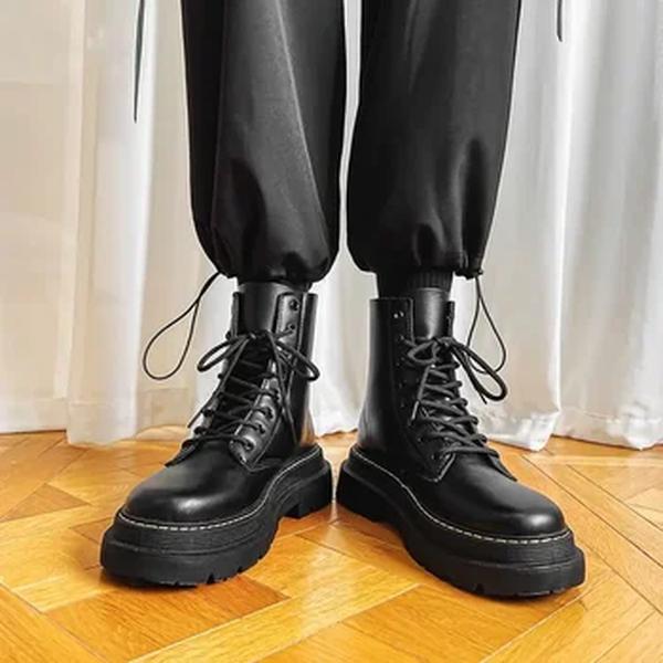 Botas de aumento de altura respirável masculinas, botas de couro versáteis, sola grossa, antiderrapante, nova tendência, primavera, 2022