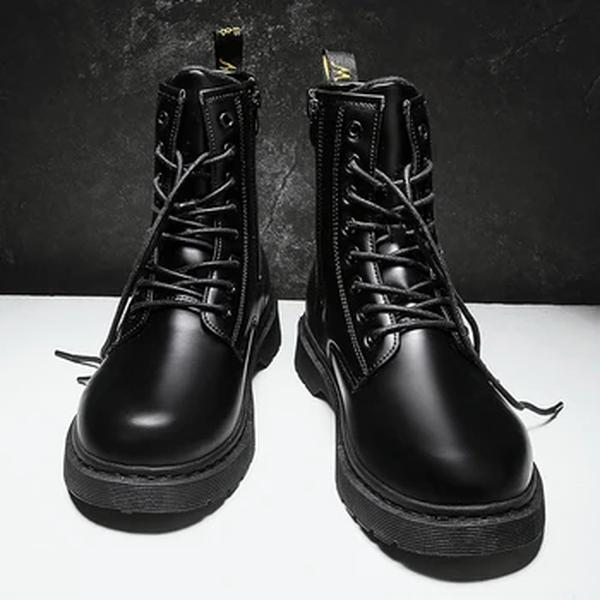 Botas de motoqueiro de couro impermeáveis masculinas, bota de motoqueiro clássica, top alto, moda, todos os fósforos, Inglaterra, preto, jovem, outono, inverno, moda