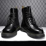 Botas de motoqueiro de couro impermeáveis masculinas, bota de motoqueiro clássica, top alto, moda, todos os fósforos, Inglaterra, preto, jovem, outono, inverno, moda