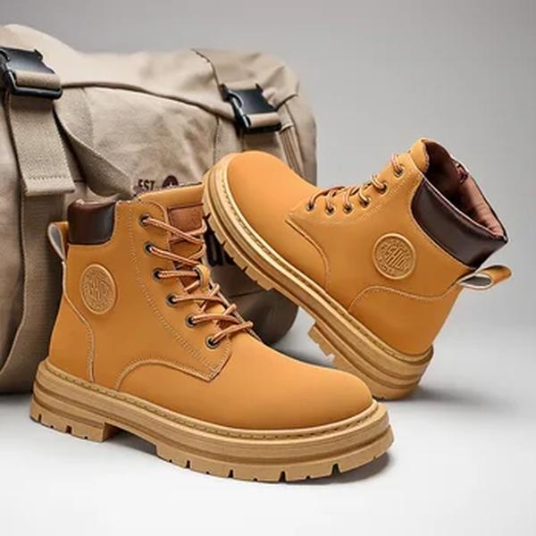 Sapatos retrô de trabalho masculino, fundo grosso, top alto, antiderrapante, botas casuais quentes, com cordões de couro, botas de ferramental para cabeça grande, outono, inverno, 2023