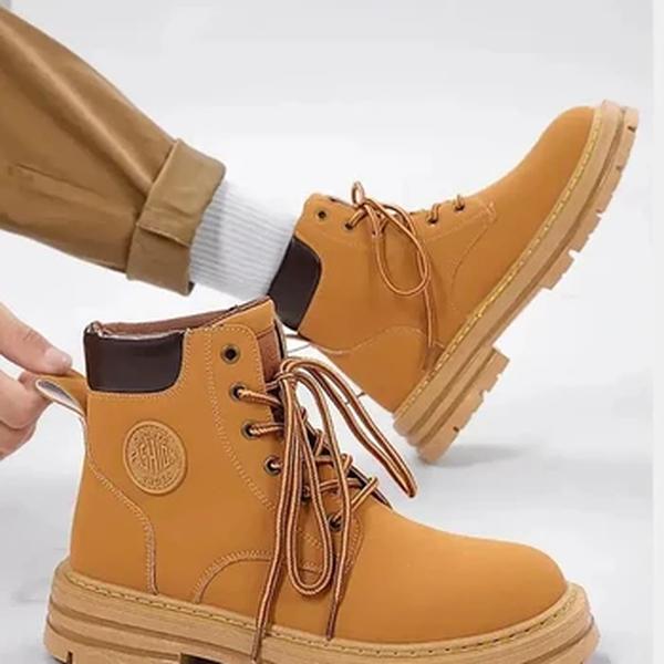 Sapatos retrô de trabalho masculino, fundo grosso, top alto, antiderrapante, botas casuais quentes, com cordões de couro, botas de ferramental para cabeça grande, outono, inverno, 2023