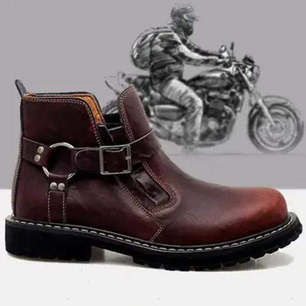 Bota de couro rachado de vaca masculina, sapato confortável moto, moda casual