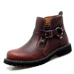 Bota de couro rachado de vaca masculina, sapato confortável moto, moda casual