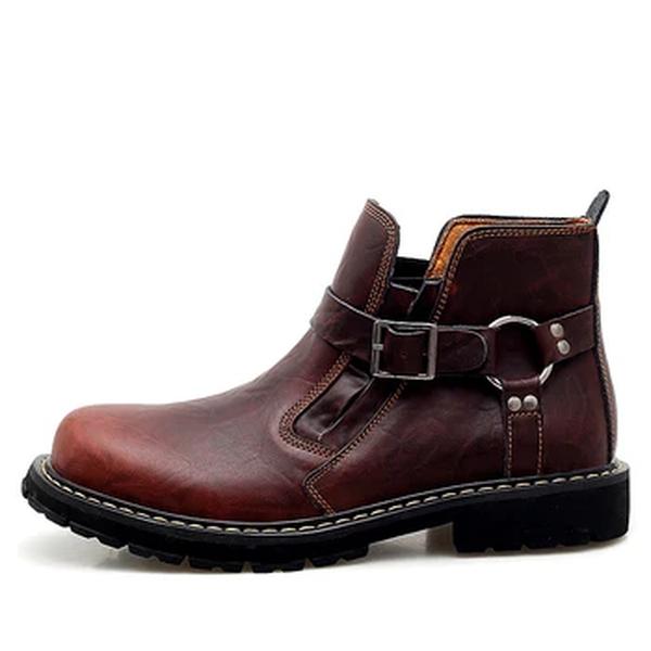 Bota de couro rachado de vaca masculina, sapato confortável moto, moda casual