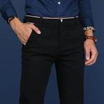 Calça casual slim fit masculina, calça de trabalho, cintura média, reta, estilo coreano, 6 cores, moda