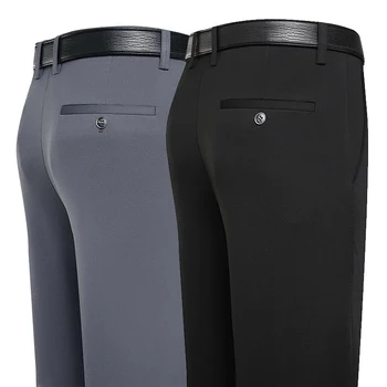 Calça casual de negócios masculina, vestido formal, calça reta, elástica, preta, azul marinho, roupa masculina