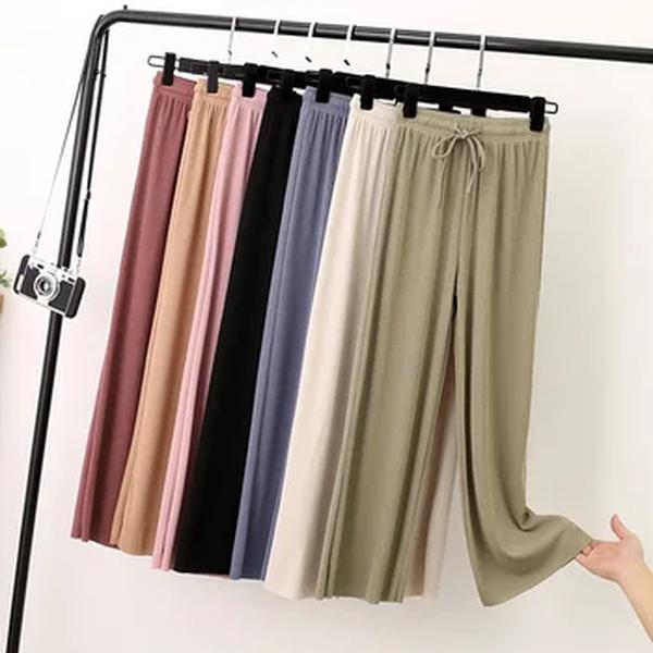 Calça reta longa de cintura elástica feminina, calça macia de malha, perna larga, casual, primavera, verão, 2022