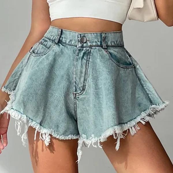 Shorts jeans de cintura alta feminino, jeans com franjas soltas, além das fronteiras, best-seller da Amazon, novo estilo, 2022