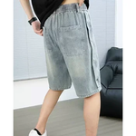 Shorts jeans soltos de costura masculino, jeans de perna reta, perna larga, elástico na cintura, streetwear coreano, elegante, novo, verão, 2024