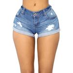 Jeans curto em ruínas azul claro feminino, calça quente fina, moda europeia e americana, verão