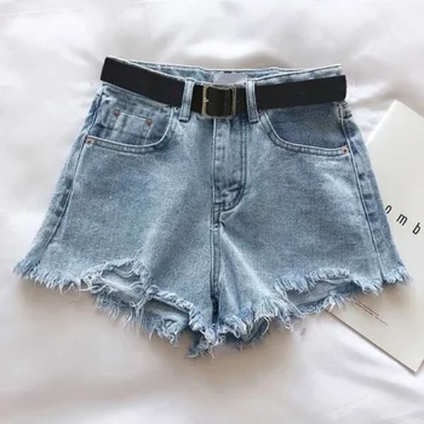 HELIAR-Shorts jeans cintura alta com cinto para mulheres, jeans linha A, streetwear casual, calças de escritório, verão