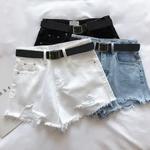 HELIAR-Shorts jeans cintura alta com cinto para mulheres, jeans linha A, streetwear casual, calças de escritório, verão