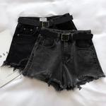 HELIAR-Shorts jeans cintura alta com cinto para mulheres, jeans linha A, streetwear casual, calças de escritório, verão