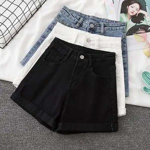 ITOOLIN-Shorts jeans casuais femininos com bolso, botões para cima, cintura alta, jean linha A, calças soltas de escritório, verão, 2024