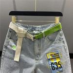 Shorts jeans rasgados para homens, jeans curtos bordados, calças retrô, jeans de grife, populares, novo na tendência original, verão, 2024