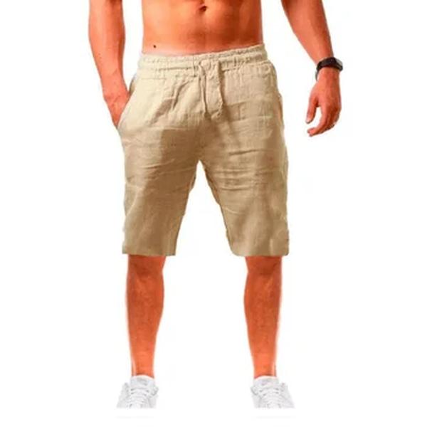 Calça respirável de linho de algodão masculina, casual casual casual de 5 pontos, shorts de jogging masculino monocromático, verão