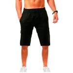 Calça respirável de linho de algodão masculina, casual casual casual de 5 pontos, shorts de jogging masculino monocromático, verão