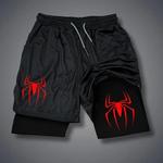 Calções de ginástica com estampa aranha masculina, calça curta esportiva 2 em 1, calção de compressão esportiva casual, malha corrida, novo desempenho