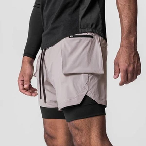 Novo correndo respirável shorts masculino 2 em 1 double-deck secagem rápida ginásio shorts do esporte de fitness jogging calções casuais