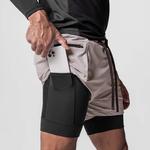 Novo correndo respirável shorts masculino 2 em 1 double-deck secagem rápida ginásio shorts do esporte de fitness jogging calções casuais