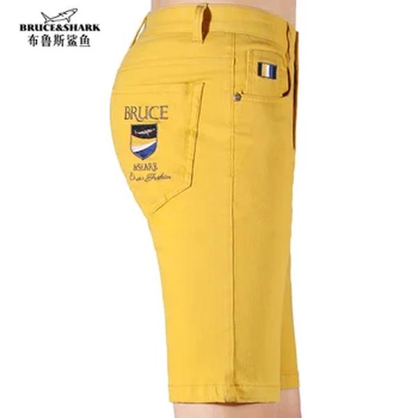 Novo verão masculino amarelo jeans shorts negócio casual moda estiramento 98% algodão 2% elastano calças masculinas em linha reta solto qualidade superior