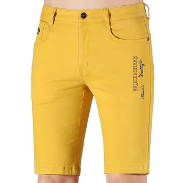 Novo verão masculino amarelo jeans shorts negócio casual moda estiramento 98% algodão 2% elastano calças masculinas em linha reta solto qualidade superior