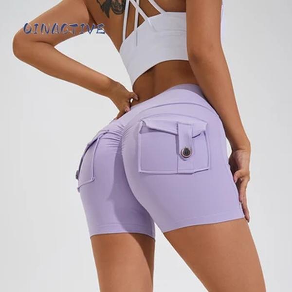 Qinactive-Shorts de cintura alta Yoga para mulheres, leggings de ginástica raspados, calças justas push up, sexy booty shorts esportivos, shorts de fitness, bolso