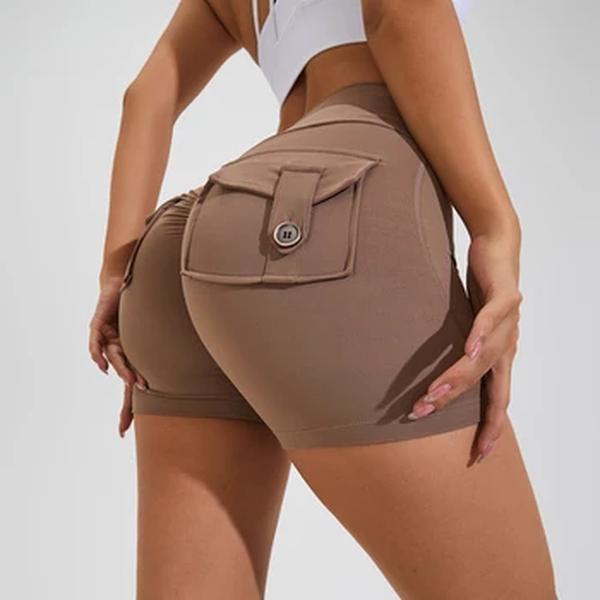 Qinactive-Shorts de cintura alta Yoga para mulheres, leggings de ginástica raspados, calças justas push up, sexy booty shorts esportivos, shorts de fitness, bolso