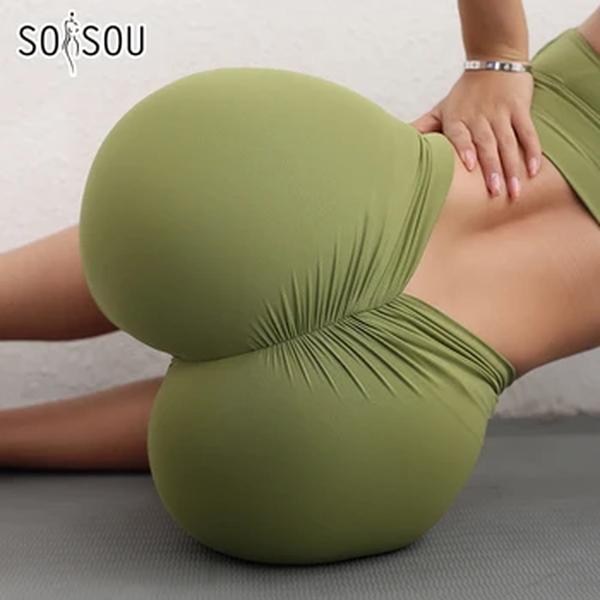 SOISOU-Shorts de Yoga de Nylon para Mulheres, Apertado, Respirável, Em Forma de V, Quadril, Esportes, Ginásio, Ciclismo, Roupas, 10 Cores, Novo