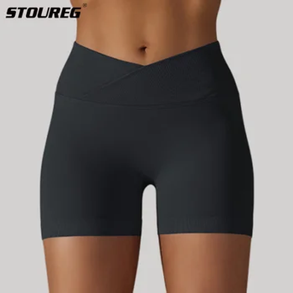 STOUREG-Shorts Esportivos Yoga Verão V-Waist para Mulheres, Peach Hip, Calças Justas Esportivas, Treino Triplo Motociclista, Roupas de Ginásio, Shorts Sem Costura