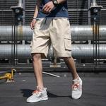 Shorts de carga com vários bolsos masculinos, corredores de algodão, moletom folgado, moda casual, roupas para primavera e verão, 2022