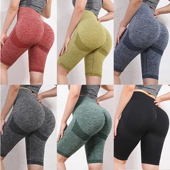 Calções elásticos de ioga para mulheres, cintura alta, controle de barriga, calças Ruched Booty, levantamento de bunda sem costura, calças justas de compressão