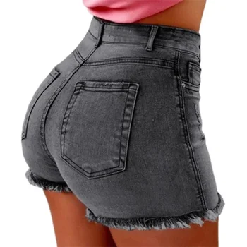 Shorts jeans apertados e esticados para mulheres, calças 3/4, borla, cintura alta, mini jeans, streetwear casual sexy, moda feminina