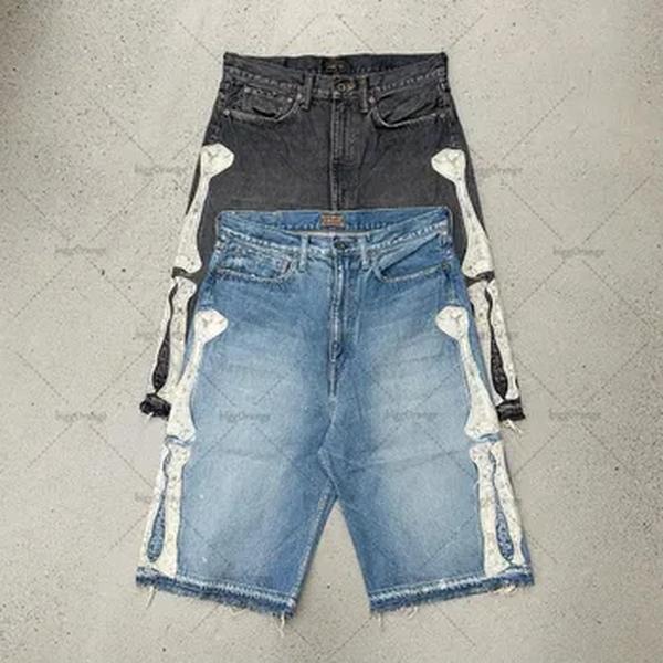 Homens e mulheres europeus e americanos roupas soltas de rua, jeans de caveira retrô Harajuku, shorts grandes casuais lavados, moda feminina, Y2k