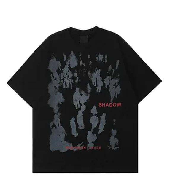 Camiseta Harajuku de manga curta masculina, estampa com sombra, tops soltos de algodão, camiseta casual, streetwear hip-hop, verão 2023