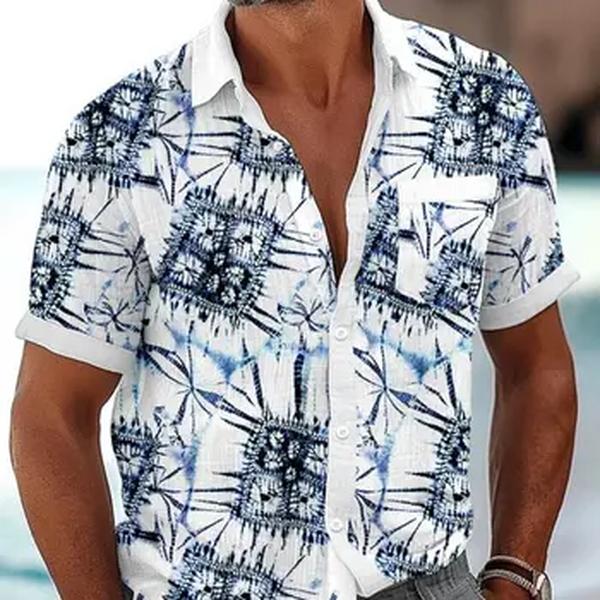 Camisa havaiana gráfica masculina, Camisa de férias impressa em 3D, Camisa de poliéster, manga curta, gola virada para baixo, Roupa diária, Férias de verão