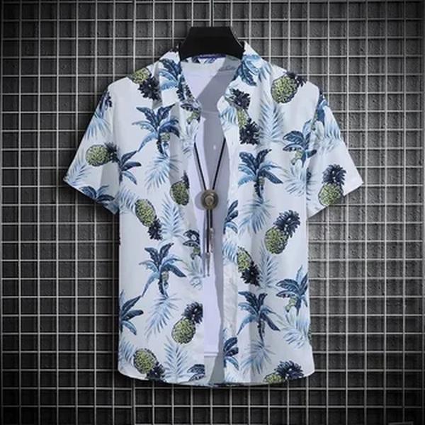 Camisa havaiana de manga curta masculina estampada, polo alto com gola alta, blusa praia fina, casual DIY, verão