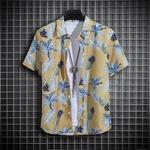 Camisa havaiana de manga curta masculina estampada, polo alto com gola alta, blusa praia fina, casual DIY, verão