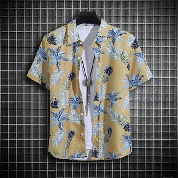 Camisa havaiana de manga curta masculina estampada, polo alto com gola alta, blusa praia fina, casual DIY, verão