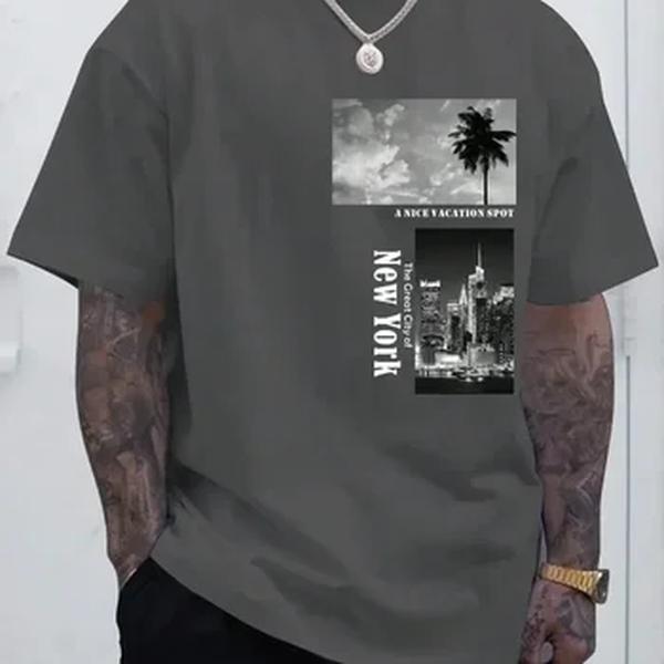 Camiseta de algodão com estampa nova-iorquina, camiseta de manga curta, top extragrande, moda casual, roupas de verão, marca